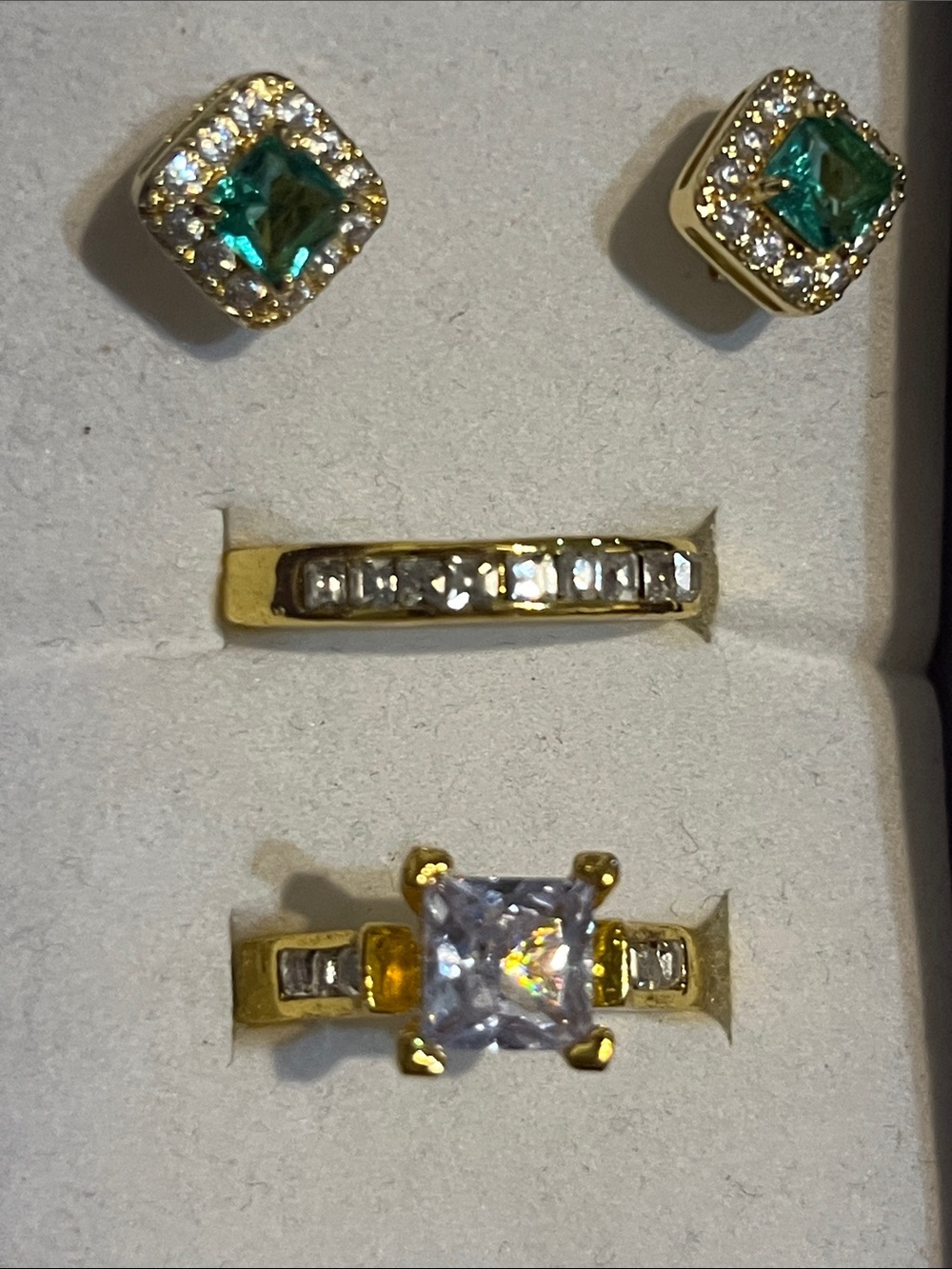 14k Gold-Plated Emerald & Cubic Zirconia  Earring and WEDDING SET
